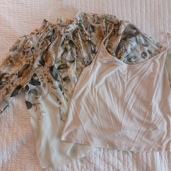 Light Green Womens Medium Rachel Zoe Floral Blouse w/ Cream Camisole Bundle - Picture 3 of 6